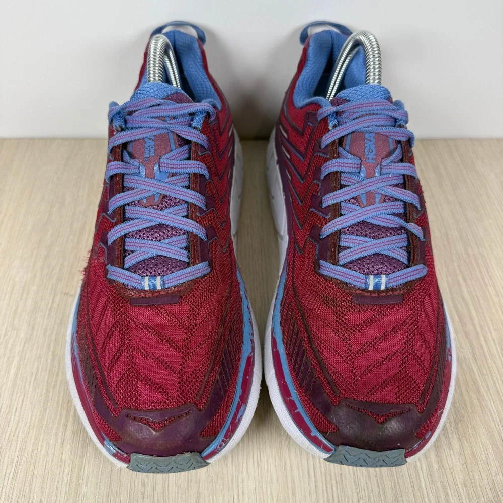 Hoka One One Clifton 4 Womens Running Shoes Red Blue 1016724 CJPP Size 9.5